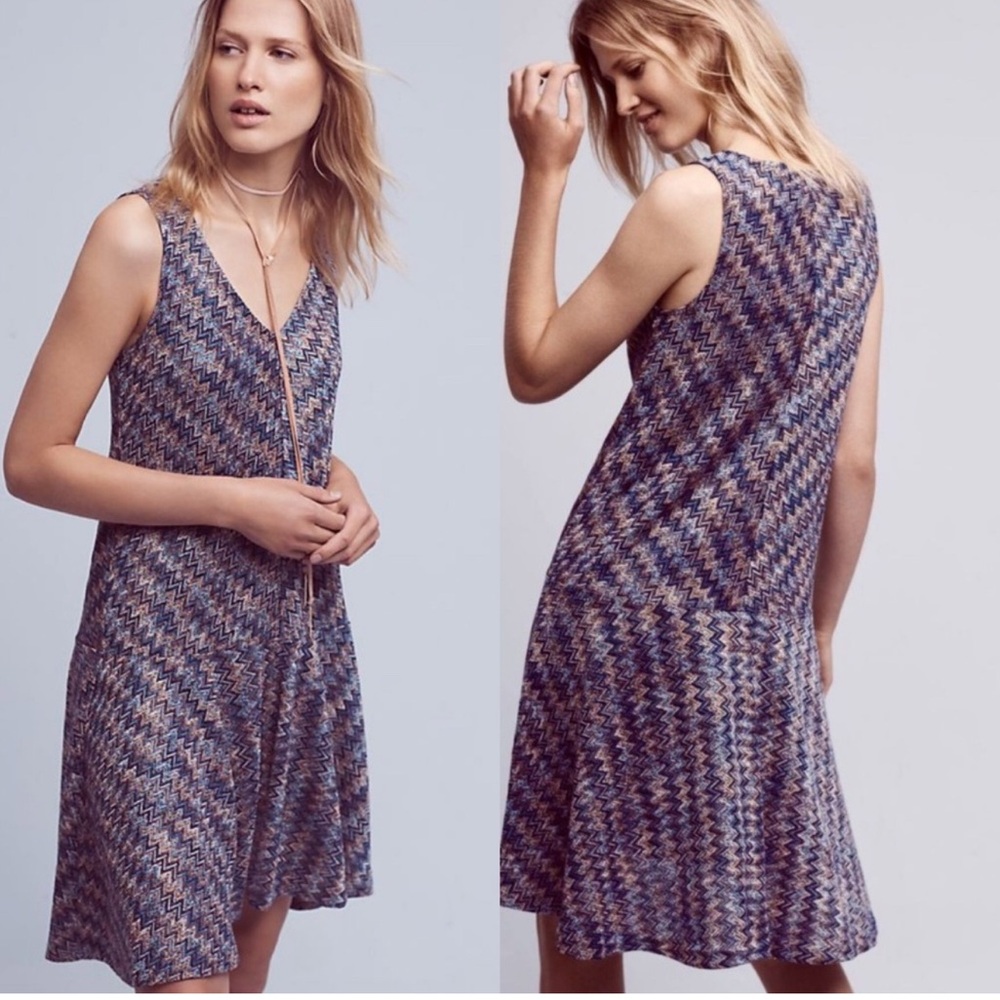 MAEVE Blue Westwater Chevron Knit Dress